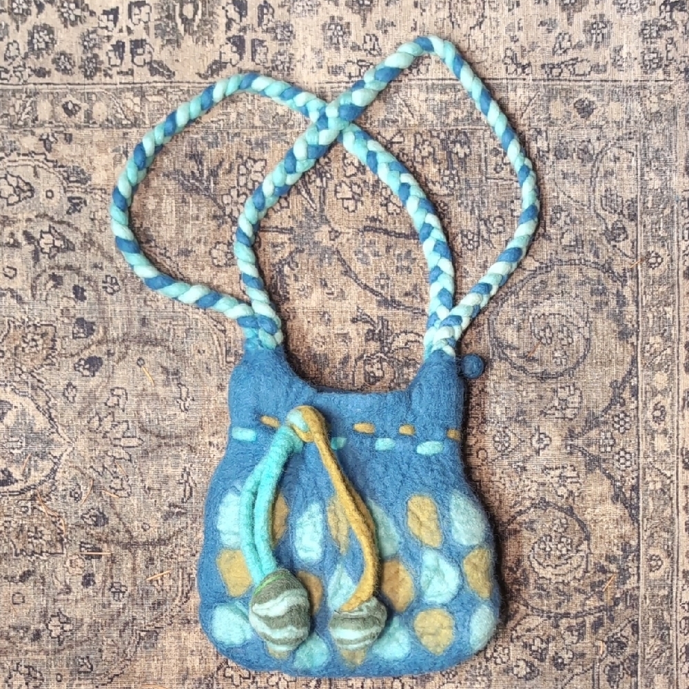 Wool Rising Tide Blue and Yellow Felted Mini Micro Bag